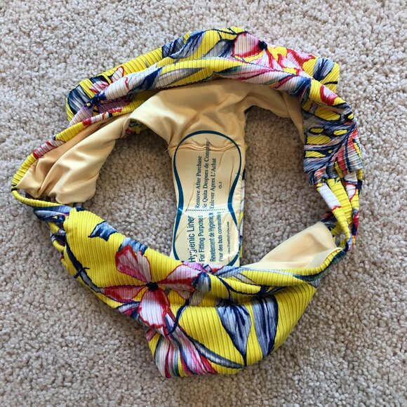 Women's Yellow Blue Floral Adjustabel Padded Top High Waisted Cheeky Bikini - Picture 10 of 14